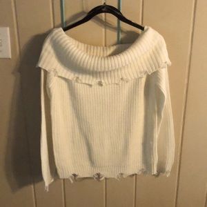 Torn White Woven Sweater